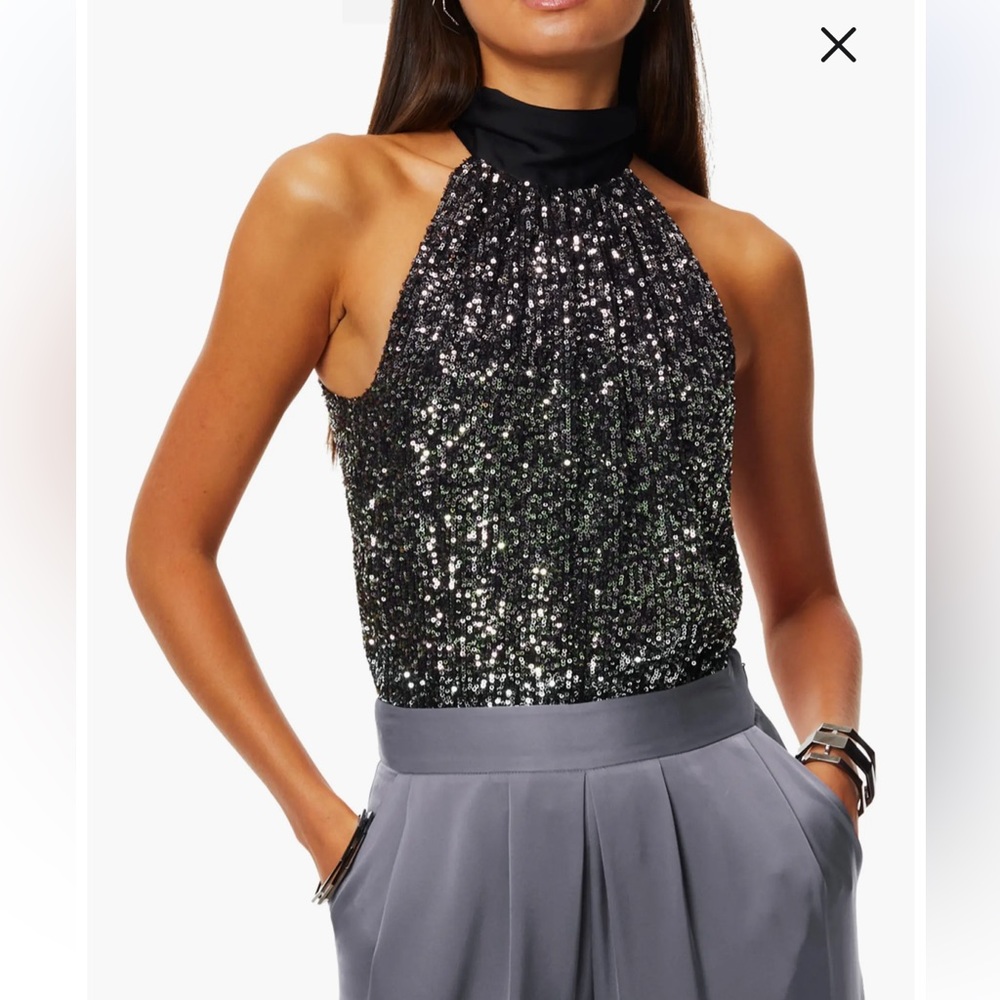 Ramy Brook Black and Silver Sequin Tank Top